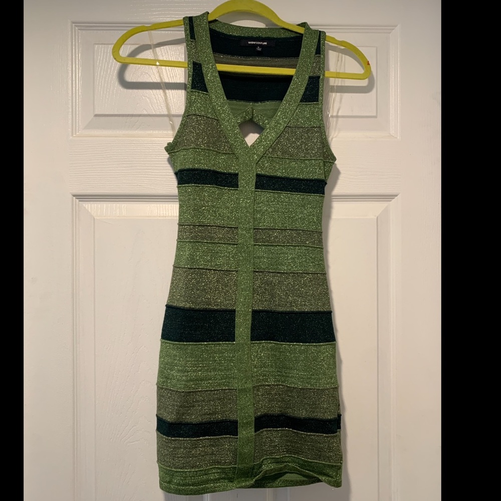 Wow Couture green stripe bodycon open back dress